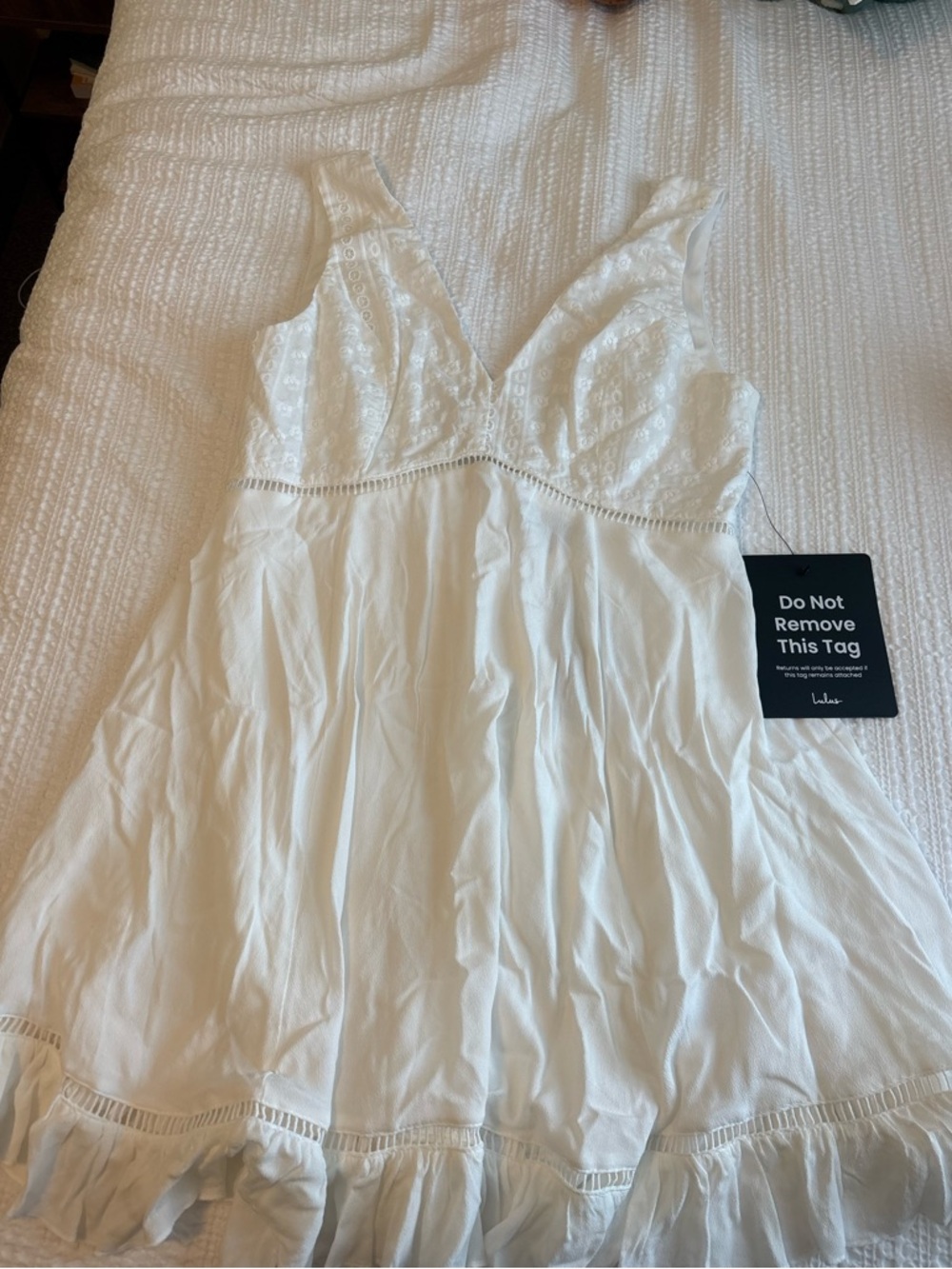 Lulus Endlessly Enticing White Embroidered Babydoll Mini Dress - Size M - Picture 2 of 3